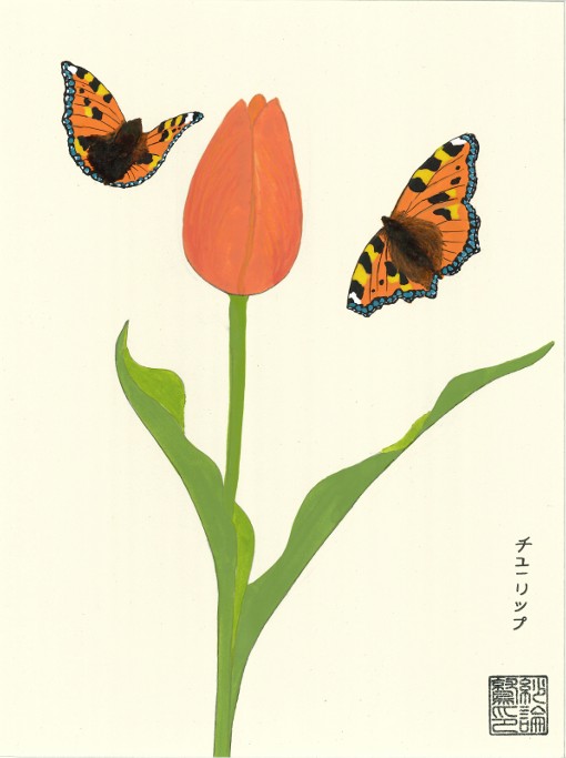 Oranje tulp met kleine vos
