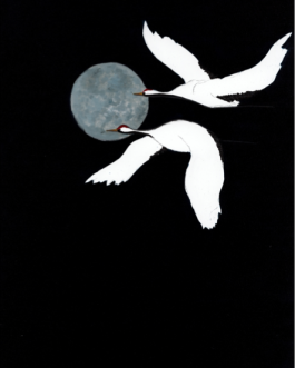 Kraanvogels bij volle maan