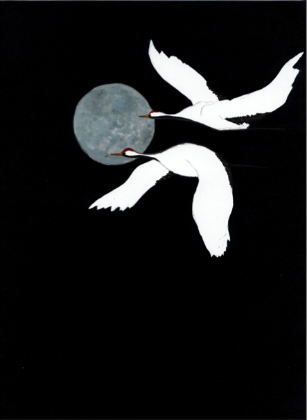 Kraanvogels bij volle maan