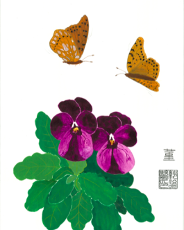 Viooltje met kleine parelmoervlinder